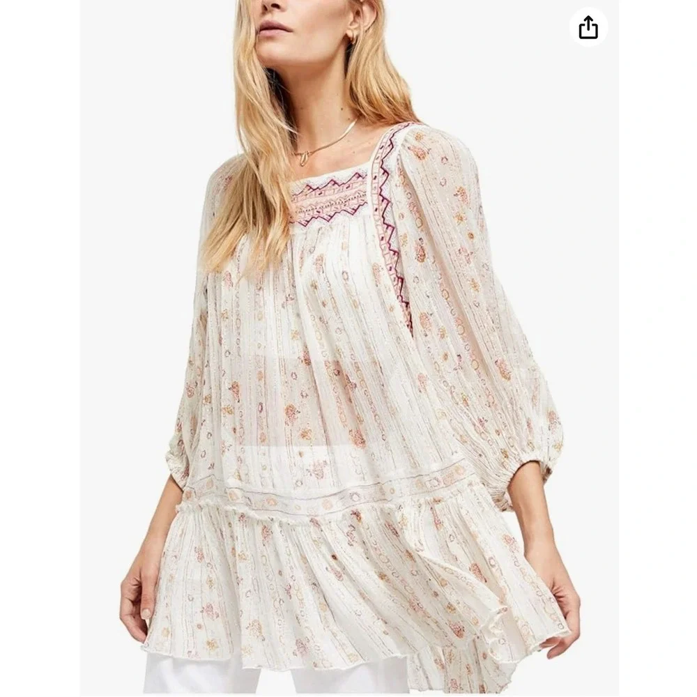 Free People Dance Magic Tunic Womens Medium Embroidered Mini Dress Boho